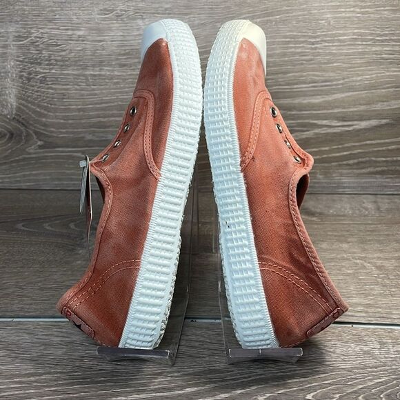 NWT Cienta Rust Canvas Big Girl Sz 3.5/EU 35 Slip On Elastic Cap Toe Sneakers - Picture 10 of 12